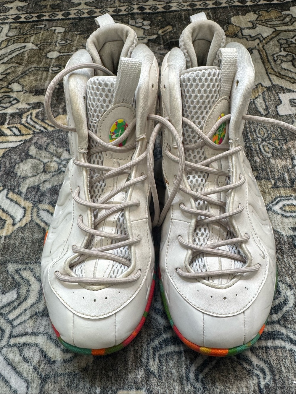 Nike Kids Cream-White High-Top Sneakers with Multicolor Outsole